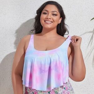 NWT Womens Plus Size Swimsuit Flounce Bikini Tie Dye Top Only Size 4XL